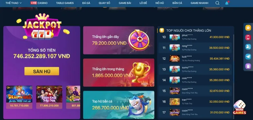 Giao diện ứng dụng 777bet với các tính năng cá cược thể thao và casino